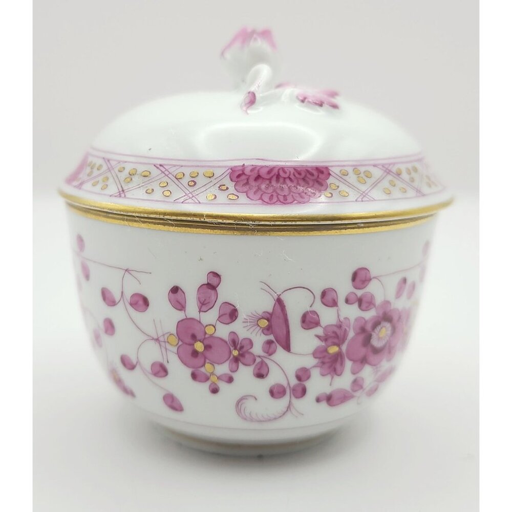 Meissen Indian Flower Pink Sugar Bowl Trinket Dish Pill Box Underside Flaw - Picture 3 of 12